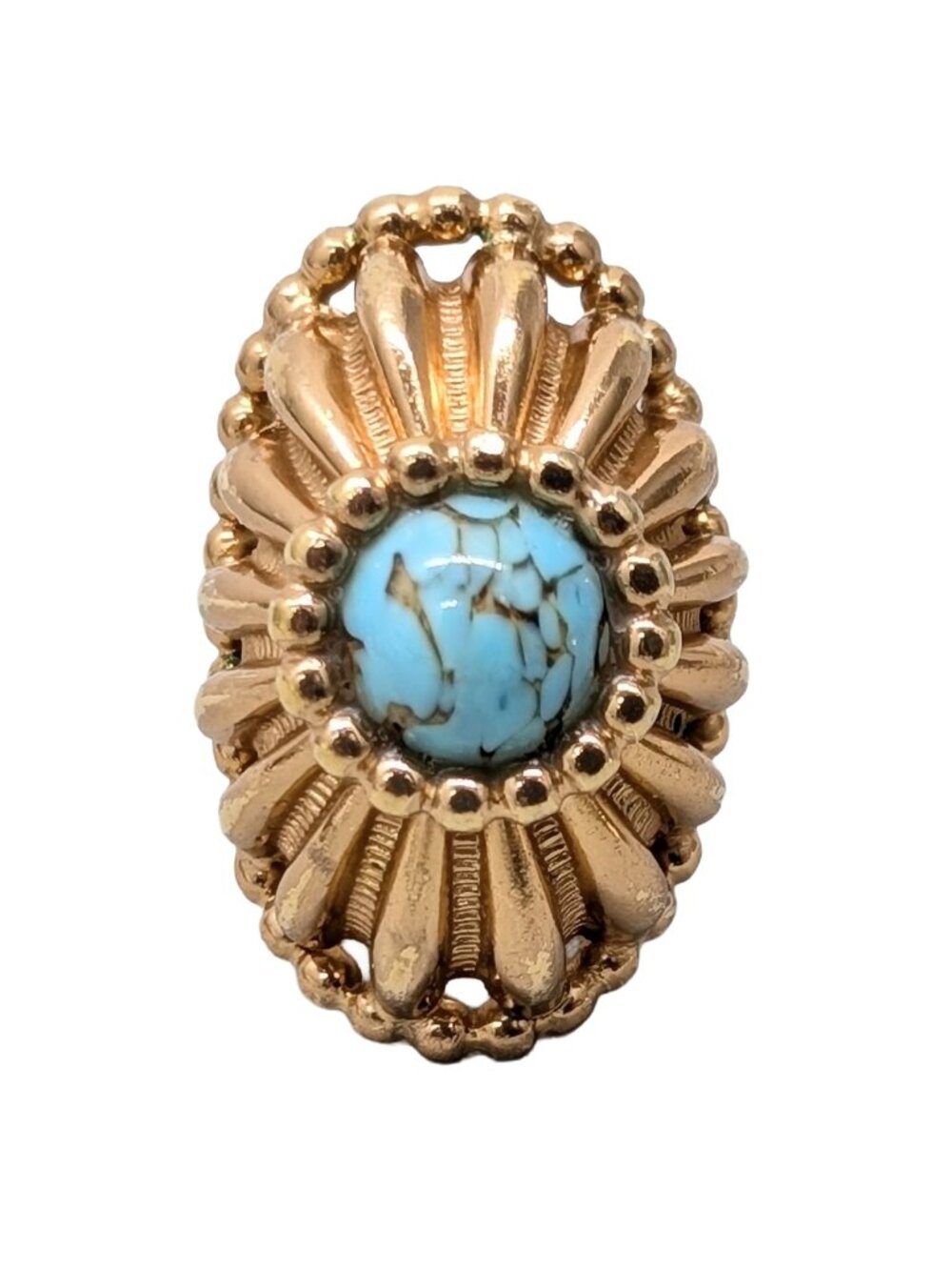 Vintage 1960s Signed Napier Goldtone Faux-Turquoise Adjustable Cocktail Ring